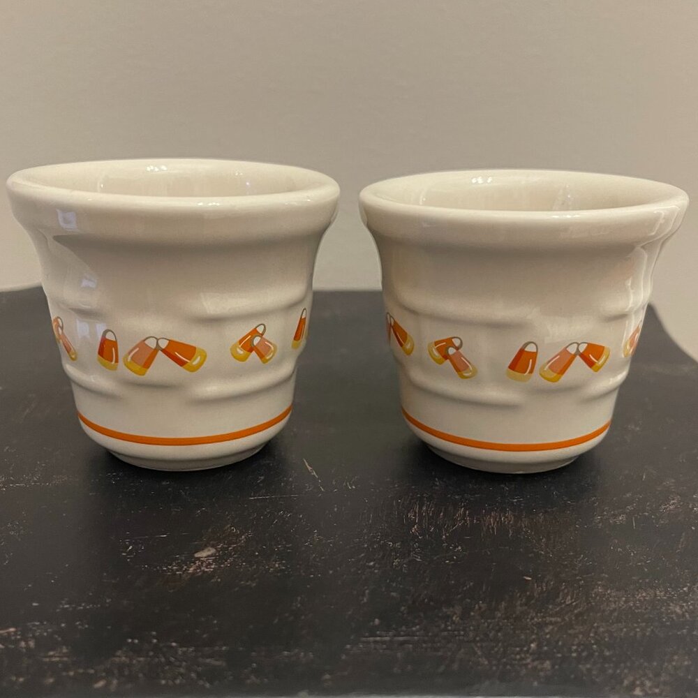 Candy Corn Votive Holders, Longaberger Pottery Woven Traditions